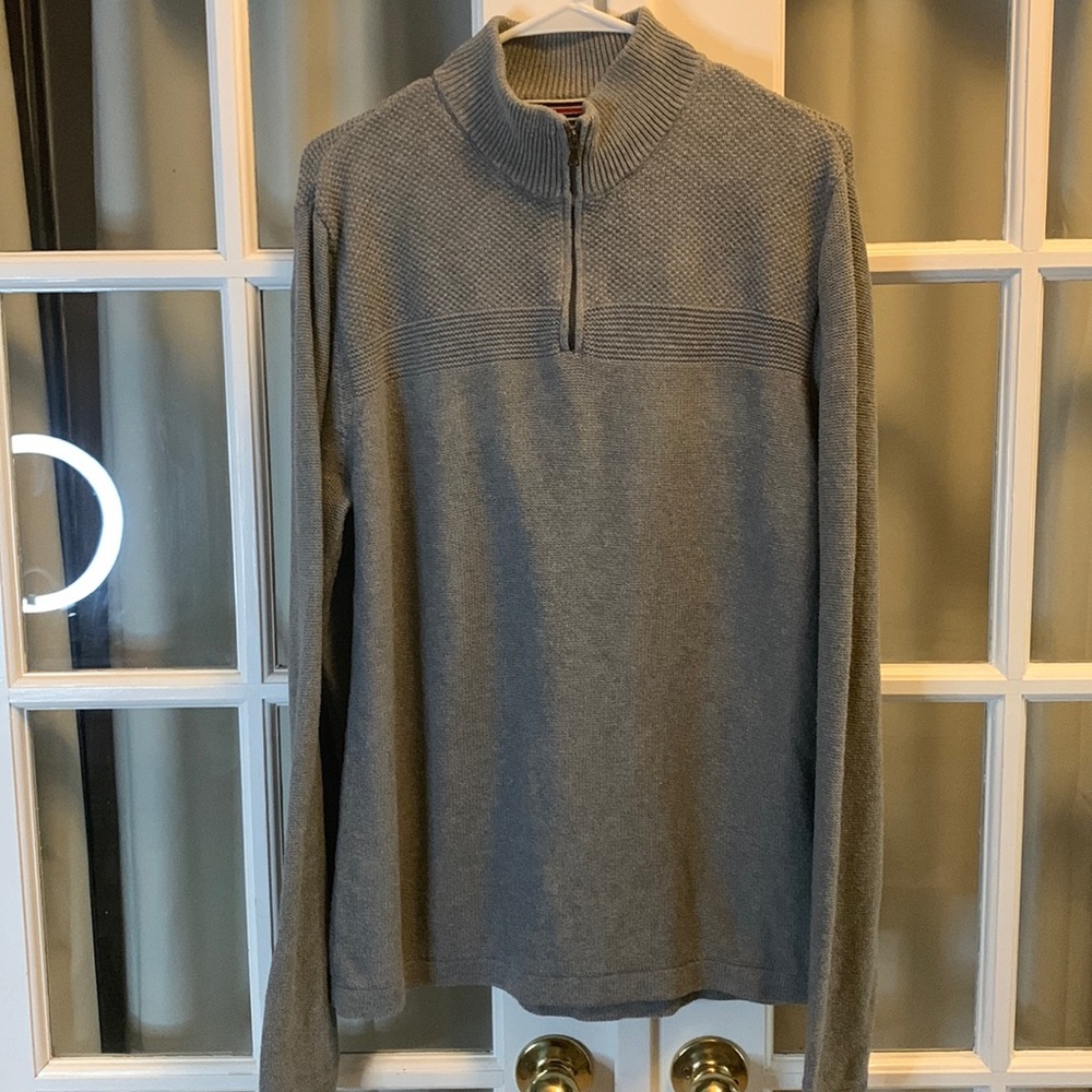 Flag & Anthem Men's Gray Half Zip Mock Neck 100% Cotton Sweater Medium